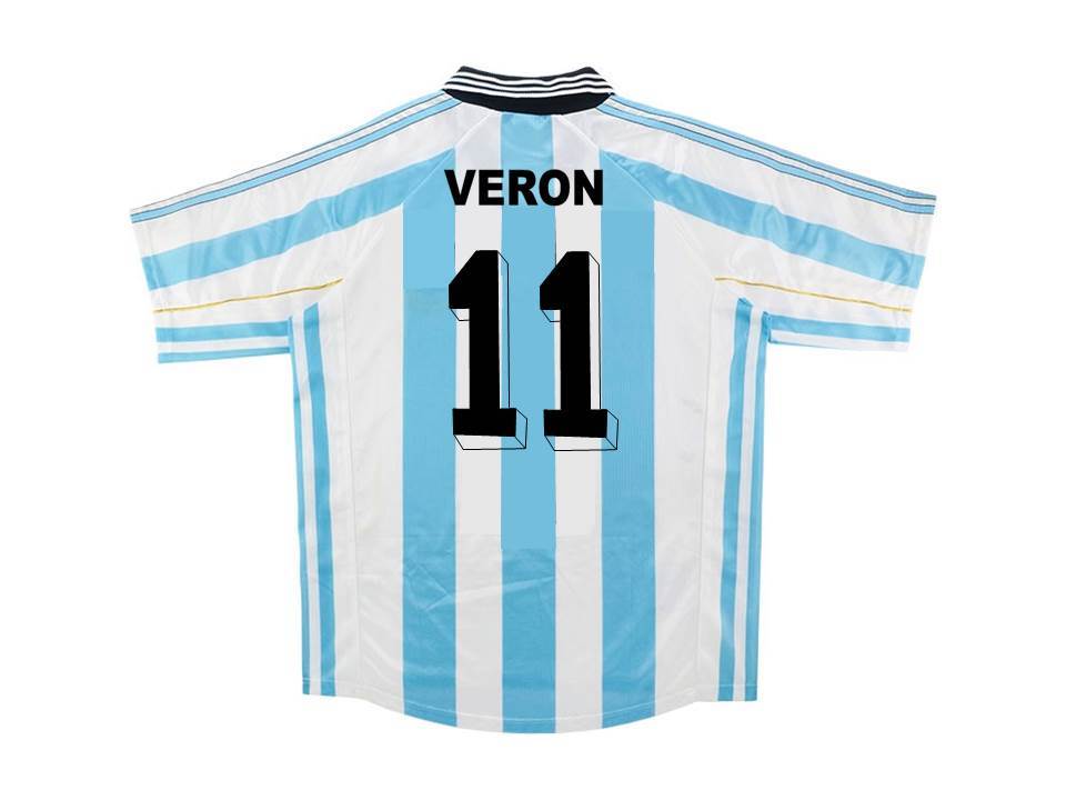 Argentina 1998 Veron 11 World Cup Home Football Shirt Soccer Jersey